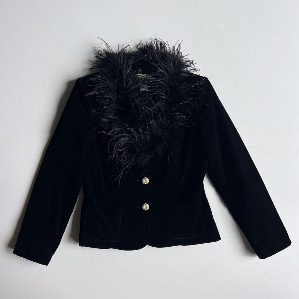 Vintage Jackie Jon Ostrich Feather Black Velvet Blazer